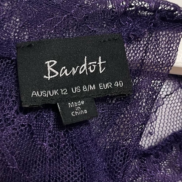 Bardot Splice Lace Blouse Top Womens Purple Ruffle Sheer Whimsgoth Fairy Medium - Picture 11 of 14